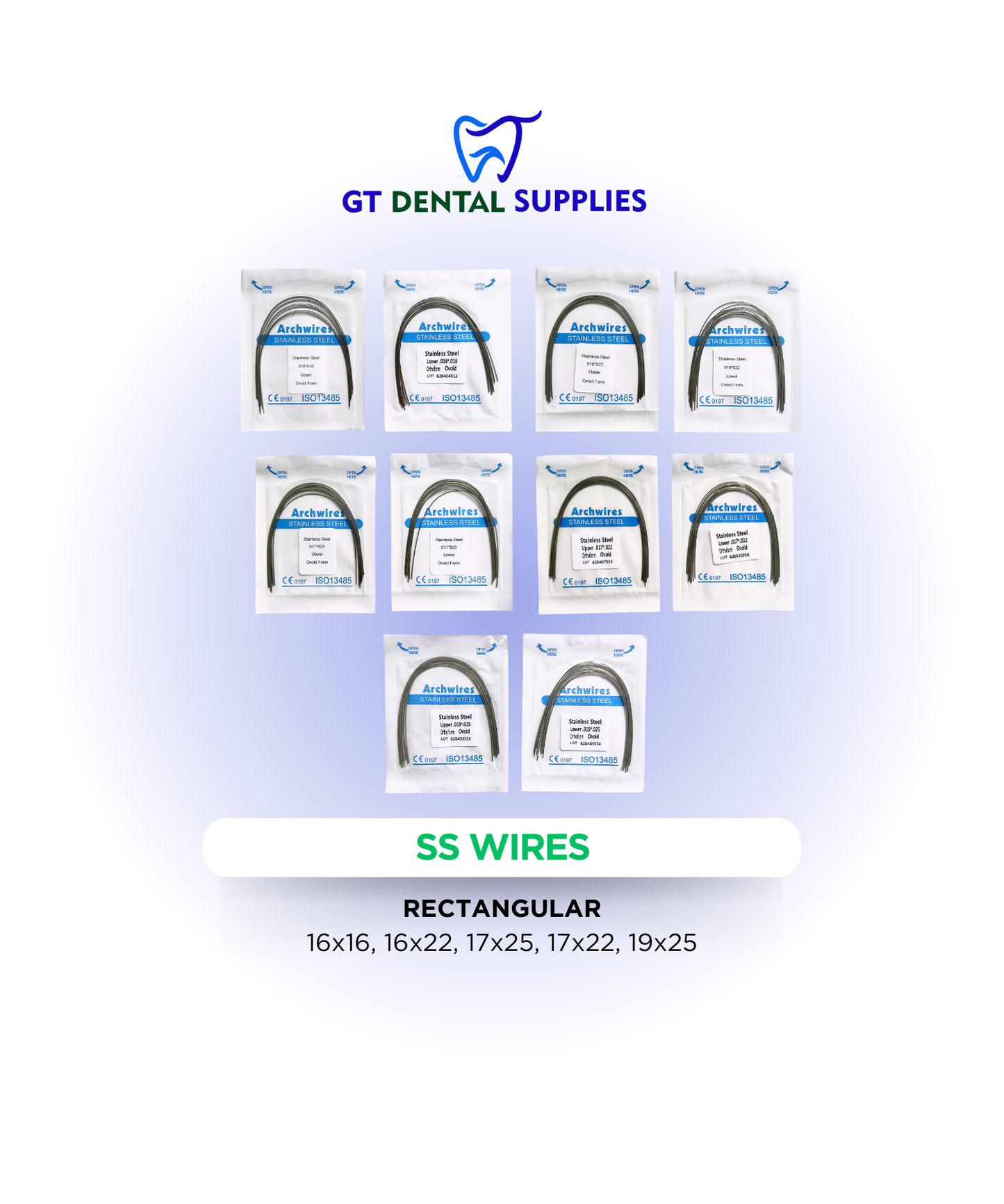 SS Rectangular Wires (16x16, 16x22, 17x22, 17x25, 19x25)