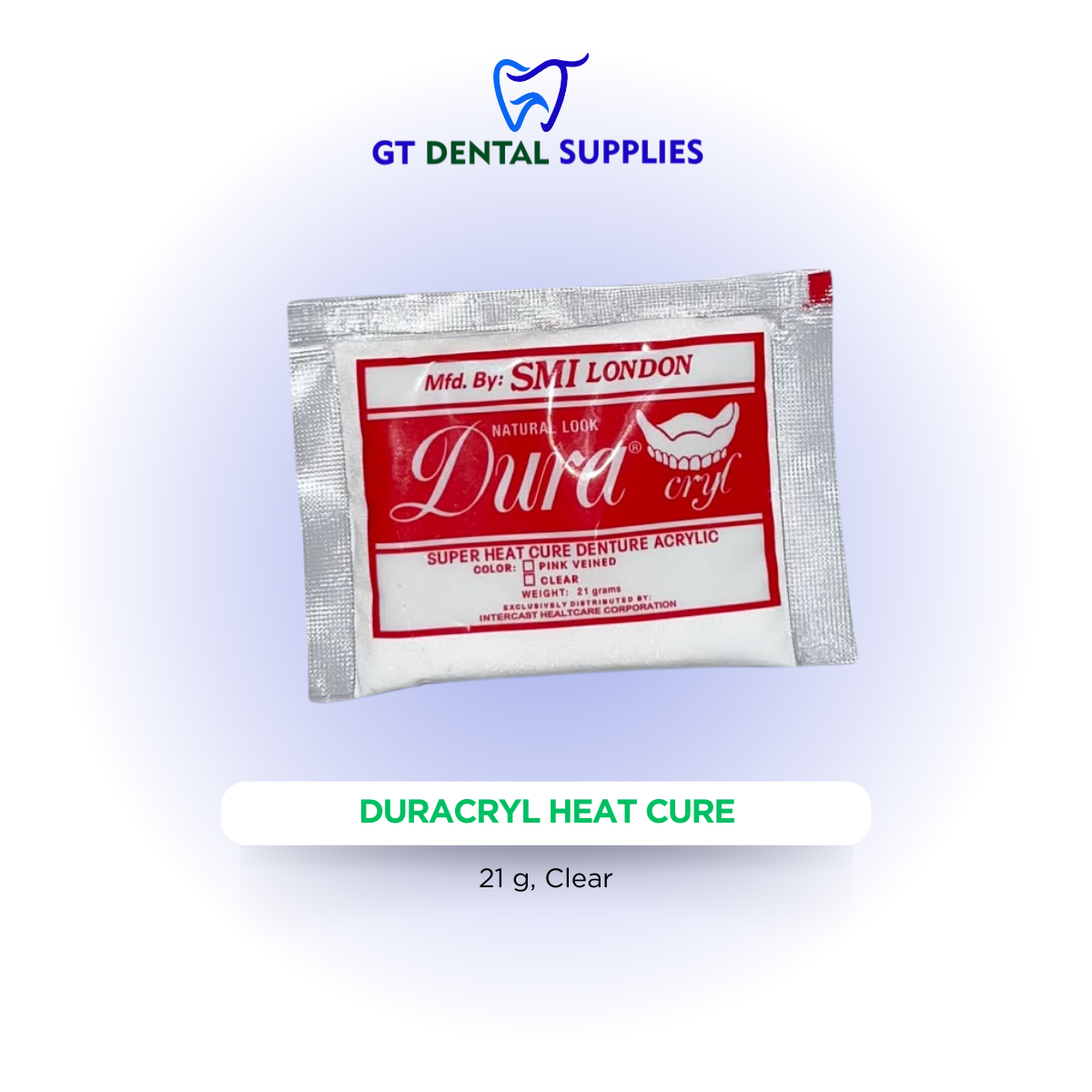 DuraCryl Heat Cure 21 grams | Available Colors: Clear, Pink