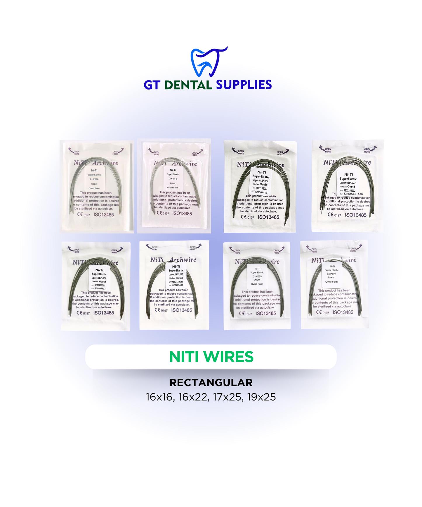 NiTi Rectangular Wires (16x16, 16x22, 17x25, 19x25)